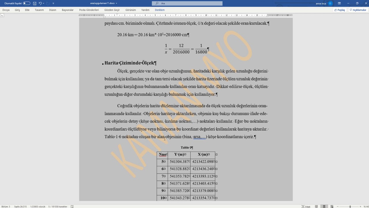 Harita Çizimi I dersi, Hafta 2, Ölçek kavramı ve Noktaların Düzleme Aktarılması (1)