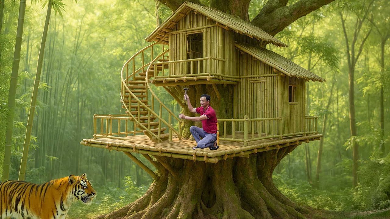 Survival Build Bamboo Tree House - A Discreet Shelter from Wild Animals