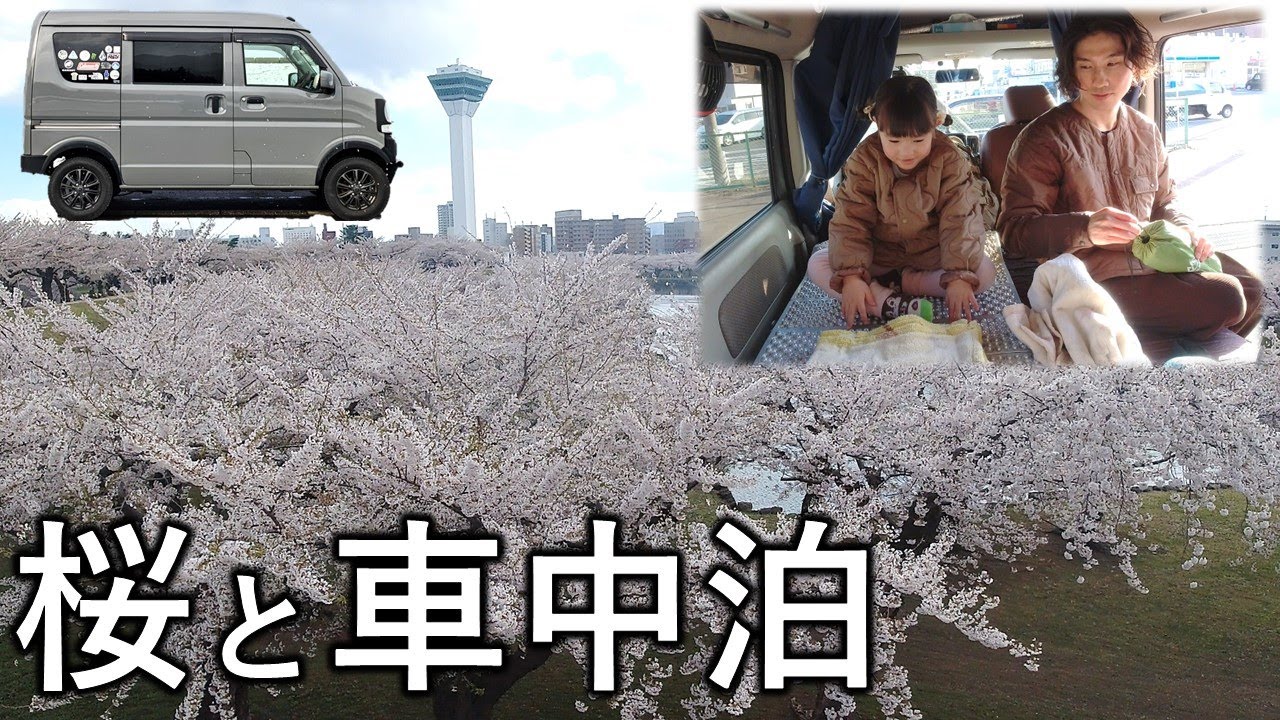 親子車中泊旅in函館｜五稜郭公園と函館公園の桜｜はこだてRVパークは快適！CAR CAMPING in Hokkaido
