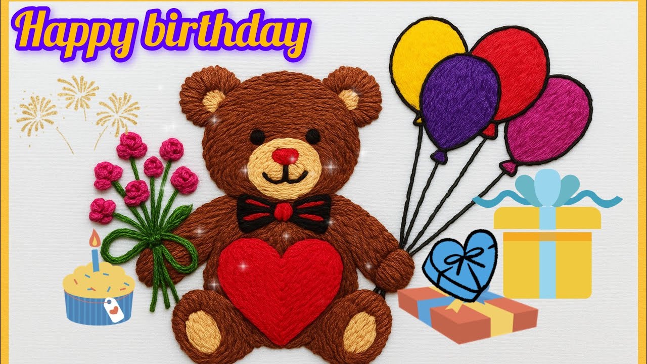 Birthday Special Embroidery|Teddy with Heart & Balloons #birthday #gifts #handmade  #balloon #viral 