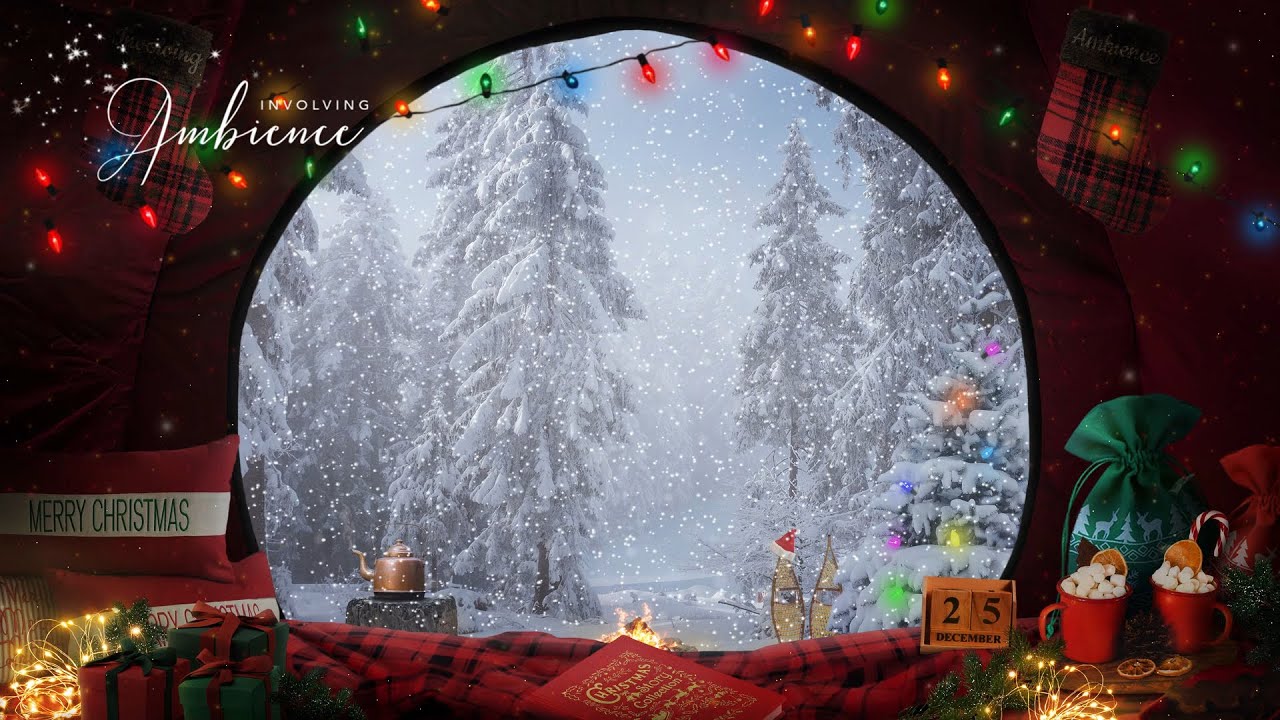 WINTER CAMPING ASMR AMBIENCE | Cozy Christmas Away From Home | Relaxing Snowfall & Fire