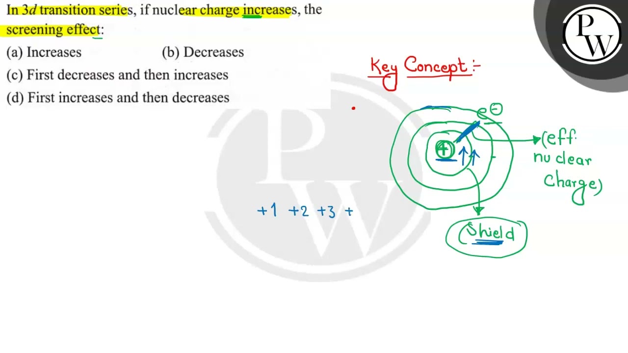 In 3 d transition series, if nuclear charge increases, the screening effect:
(a) Increases
(b) De...