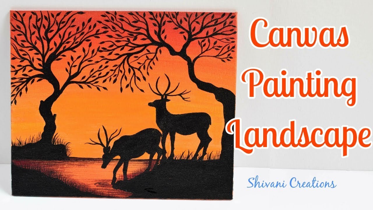 Canvas Painting Landscape using Acrylic Colors
