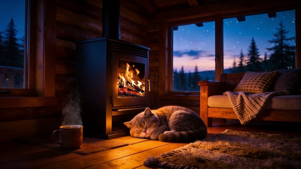 Night Rain & Fireplace Ambience 🔥 Relaxing Jazz Music for Deep Focus & Calm