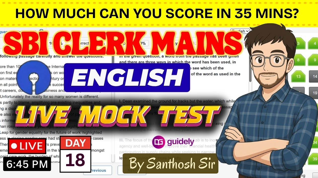 🎯​SBI CLERK MAINS - ENGLISH LIVE TEST 🎯| HOW TO SCORE 30+💯| Day 18 | BY SANTHOSH SIR #ibps