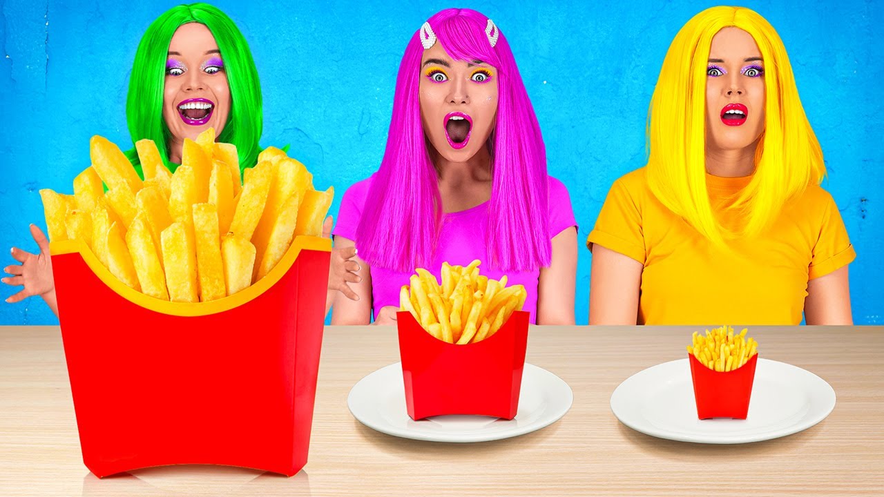 GRO&szlig; VS. MITTEL VS. KLEIN CHALLENGE || Riesig gegen Winzig 24h-Food-Challenge mit 123 GO! FOOD
