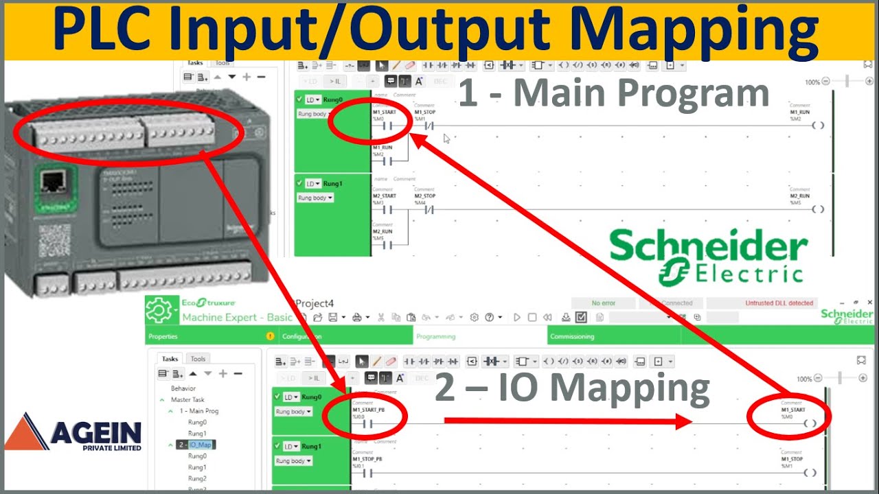 PLC Input Output Mapping | EcoStruxure Machine Expert - Basic | Schneider PLC TM200CE24U