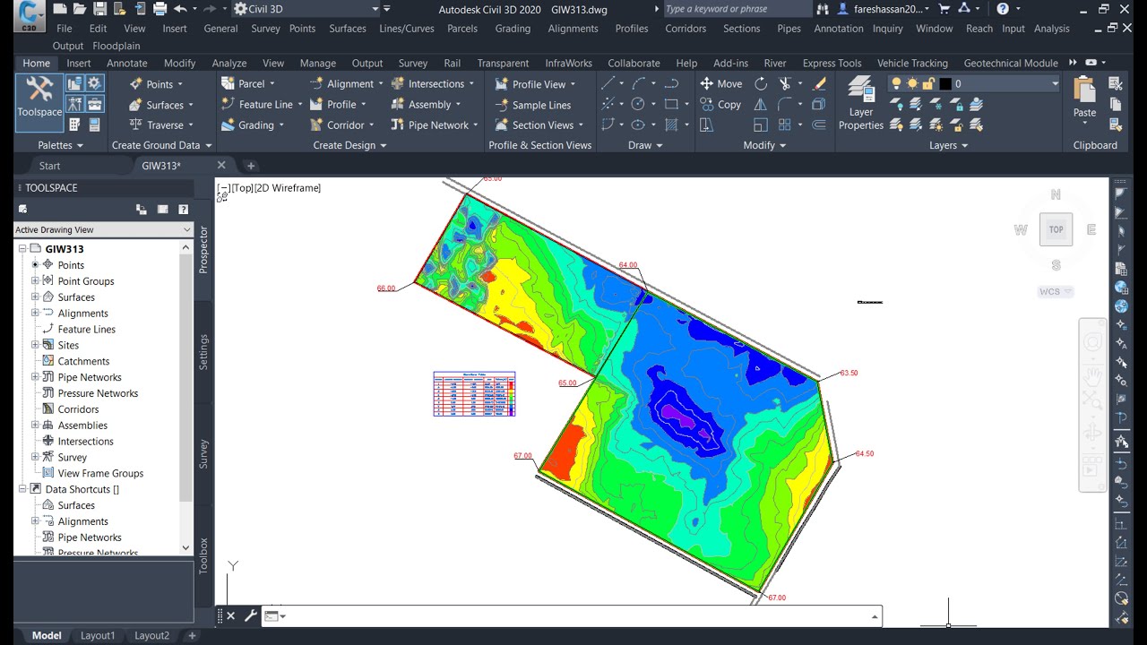 حساب الكميات باستخدام Civil3d2020