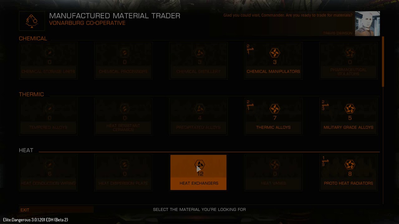 Elite Dangerous Beta 3.0 - Material Traders data