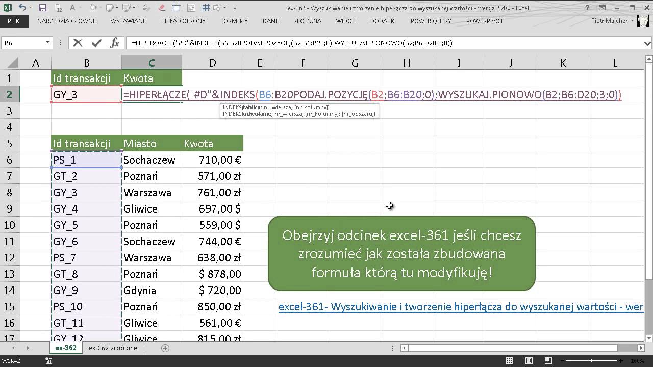 excel-362 - Wyszukiwanie i tworzenie hiperłącza do wyszukanej wartości - wersja 2