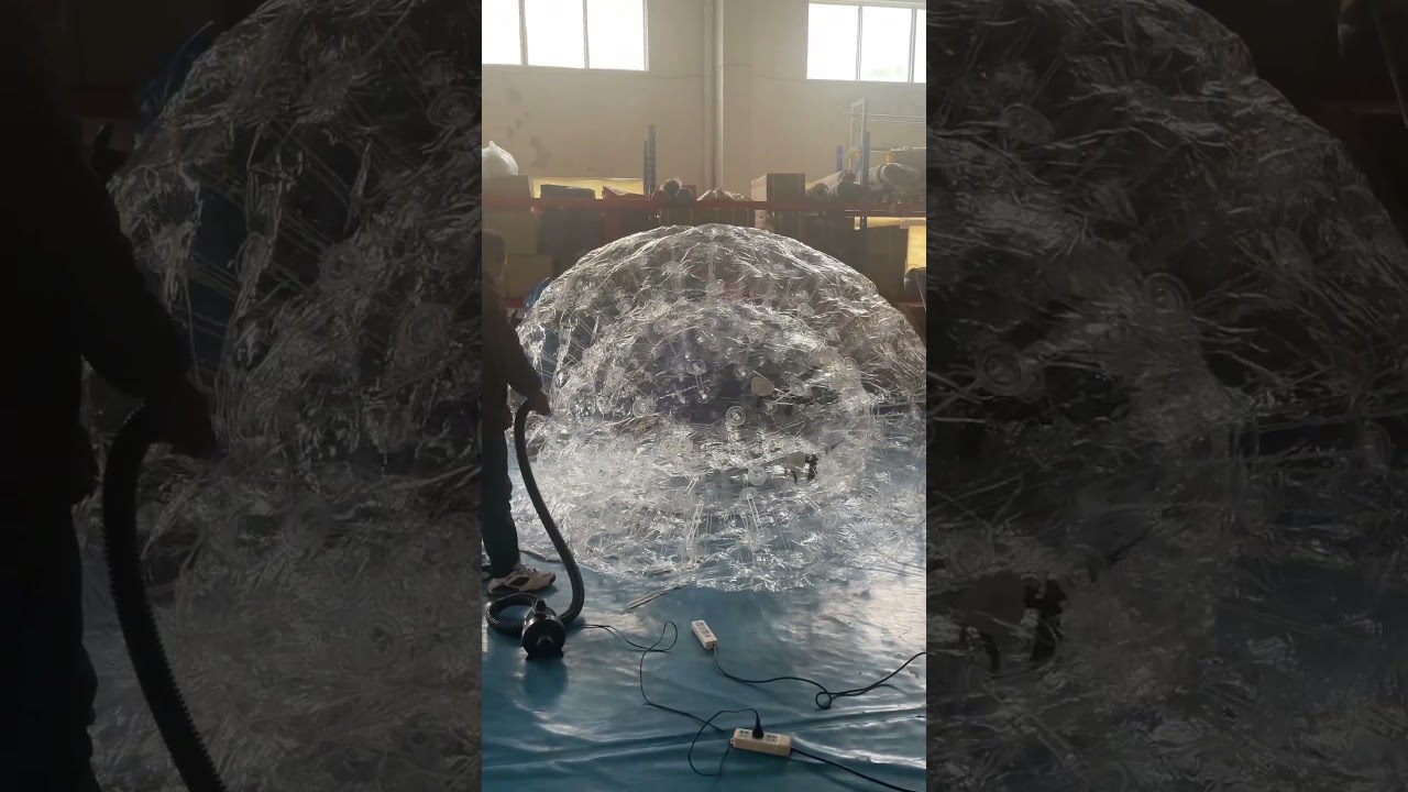 Inflating The Zorb Ball  in Workshop #inflatables #ball #games #sports