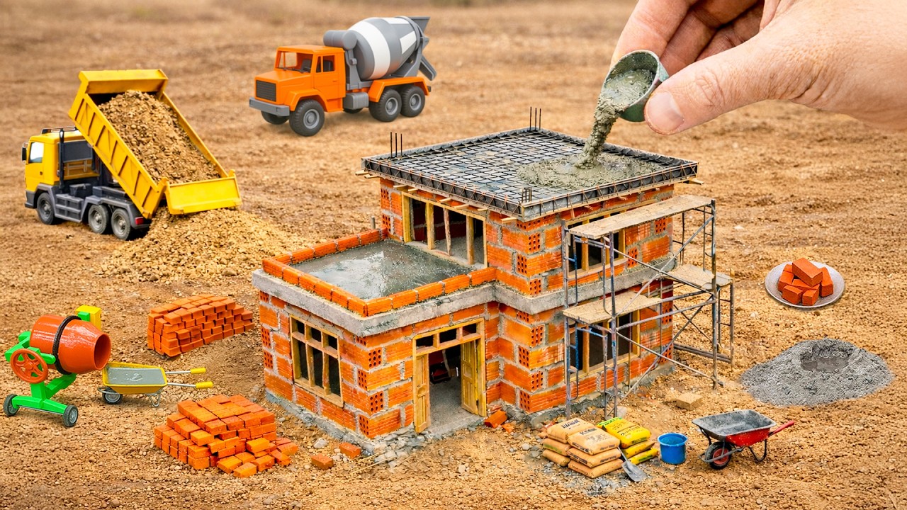 DIY Mini Brick & Concrete House – Strong Mini Construction Science Project | @MinMinTractor