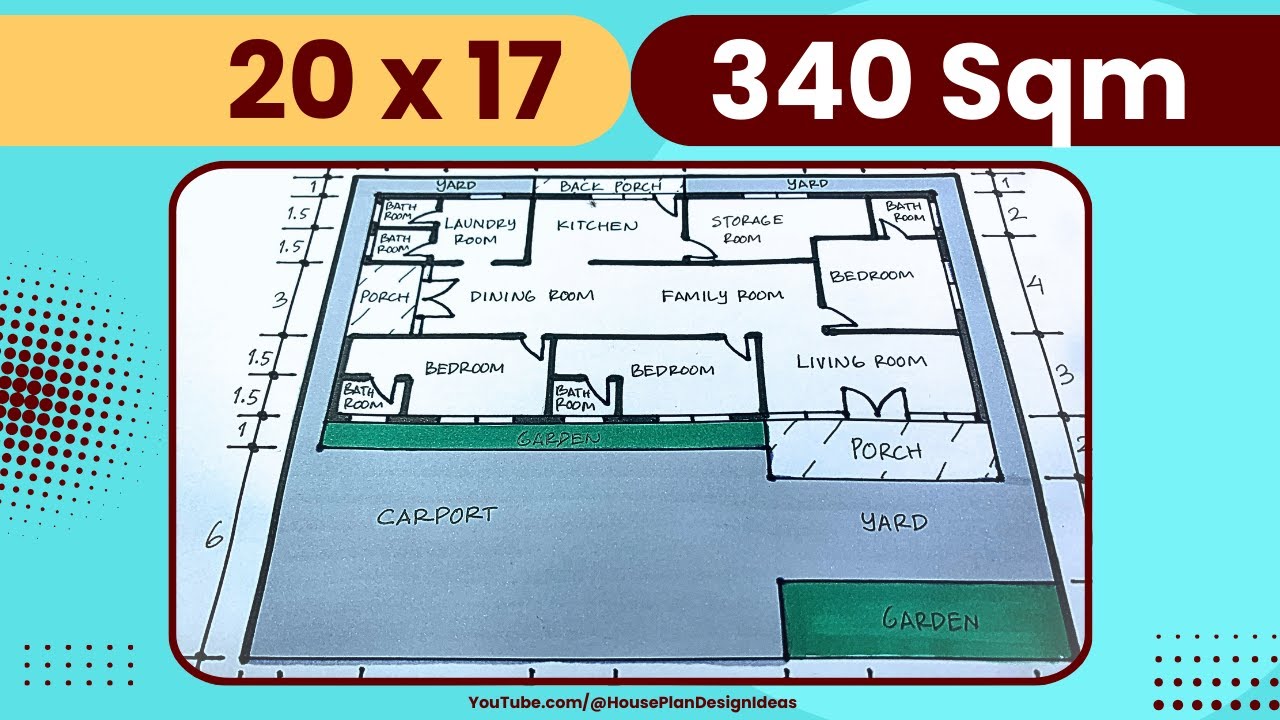 План дома 340 квадратных метров размером 20x17 метров 3 спальни