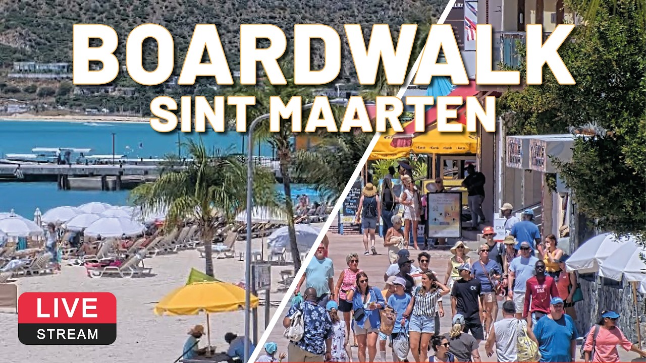 Boardwalk | Great Bay Beach | Philipsburg | Sint Maarten 🌴💦🛳️  LIVE CAM