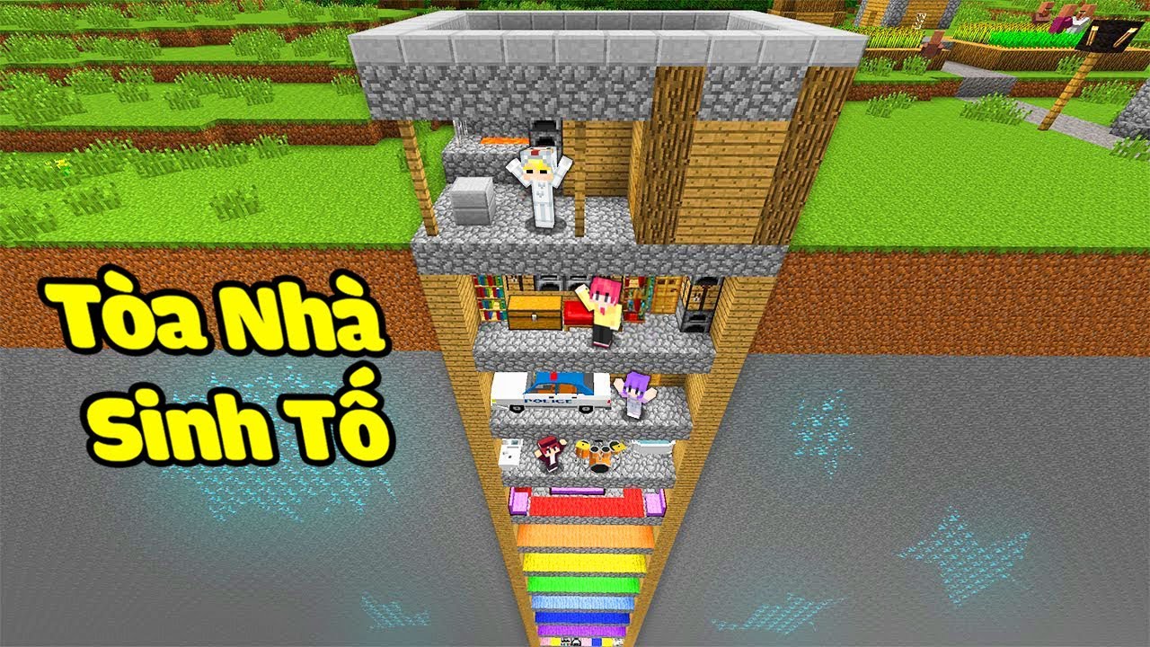 Tô Gà Xây Nhà Sinh Tố Team Dưới Lòng Đất Trong Minecraft!