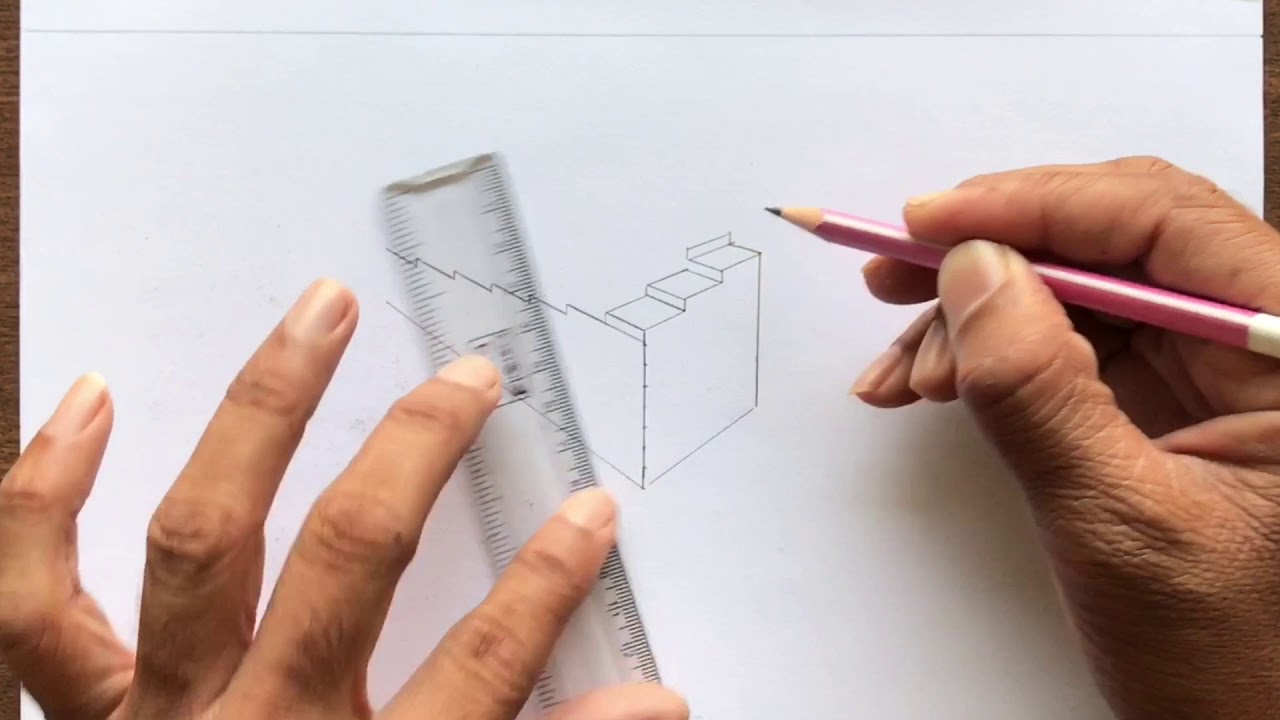 How to Draw an Impossible Staircase step by step