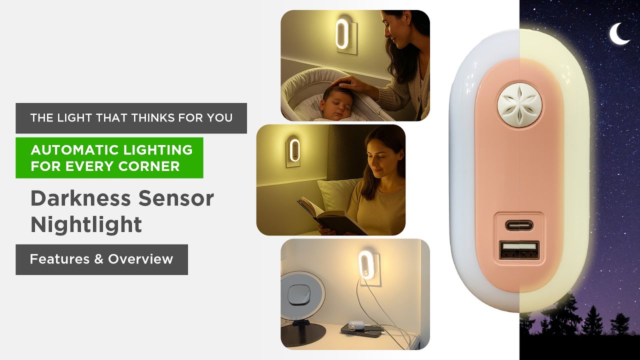 Warm Glow Safety Night Lights (2-Pack) with Dusk-Dawn Sensor. Slim Design with USB & USB-C Charging