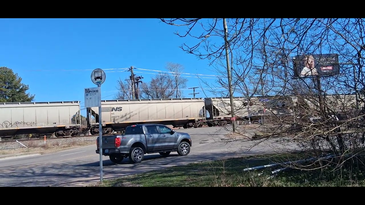 Two NS train engines meet NS beltline NN90 crossing liberty street (chesapeake)
