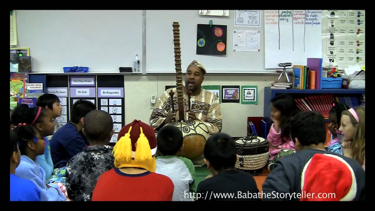 Baba the Storyteller visiting a classroom of 3rd Graders