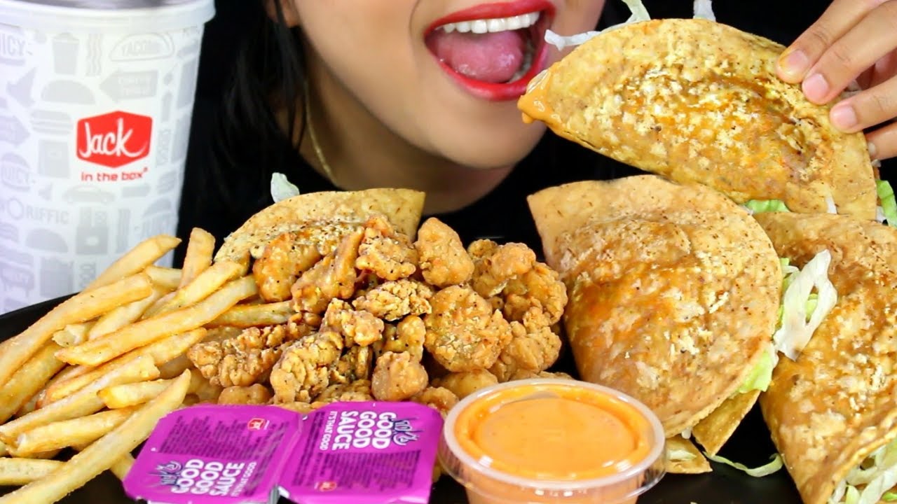ASMR Jack in the Box POPCORN CHICKEN, CRUNCHY TACOS and FRIES Eating Sound MUKBANG