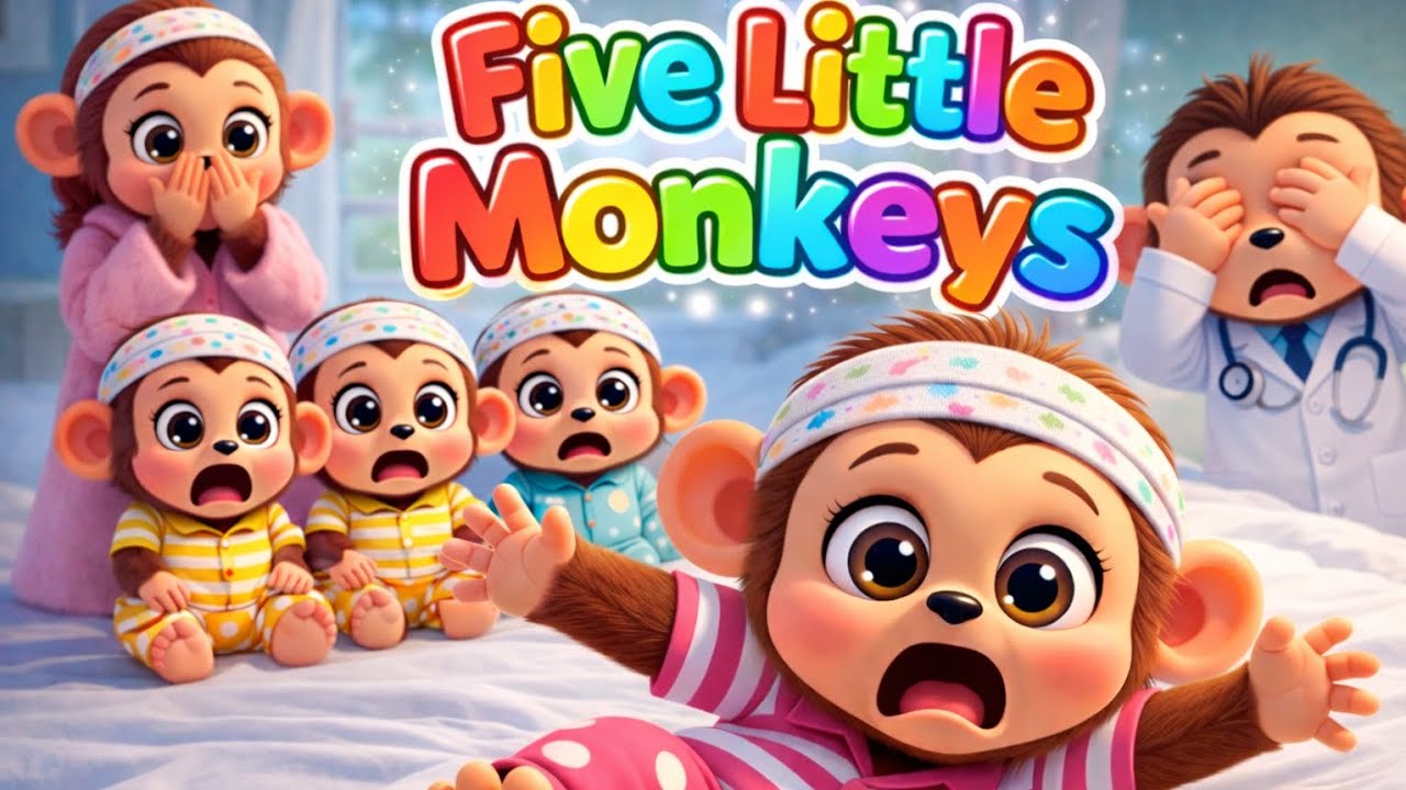 Five Little Monkeys Jumping On the bed -3D Animation English Nursery rhymes for Children -5 little