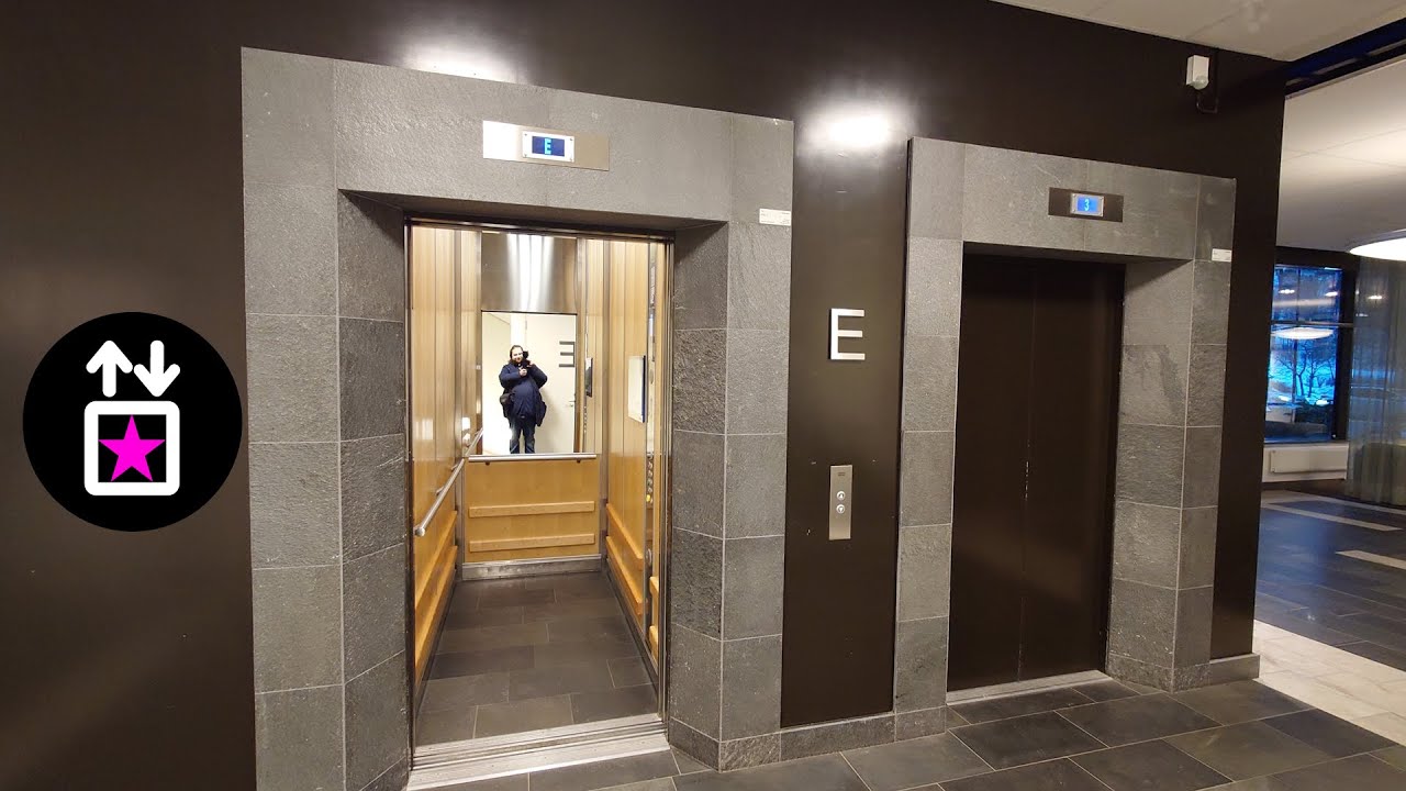 Solna, SWE: 2006 KONE MonoSpace MRL-Traction Elevators at Gustav III:s Boulevard 54, Frösunda
