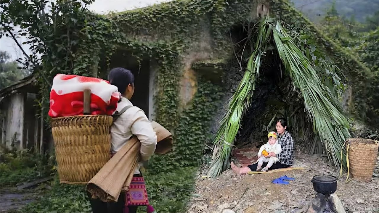 On the first day, the girl built a new bamboo house.