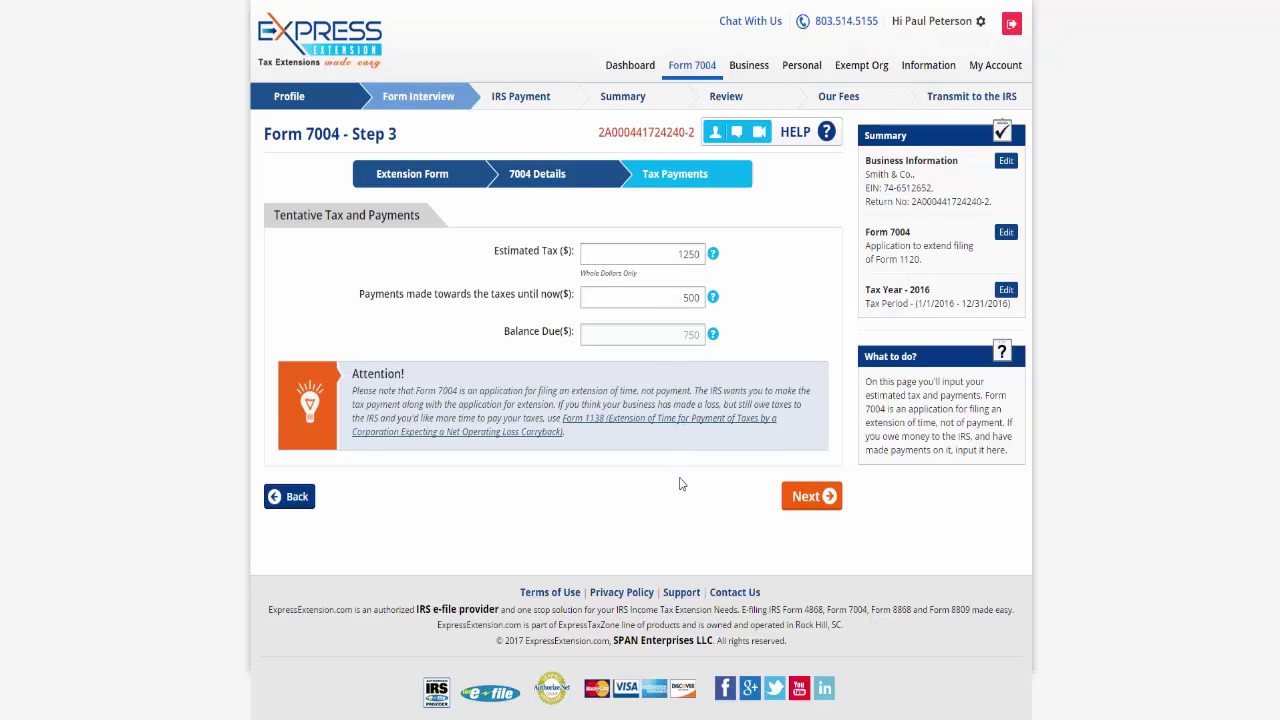 E-file Business Tax Extension Form 7004 with ExpressExtension