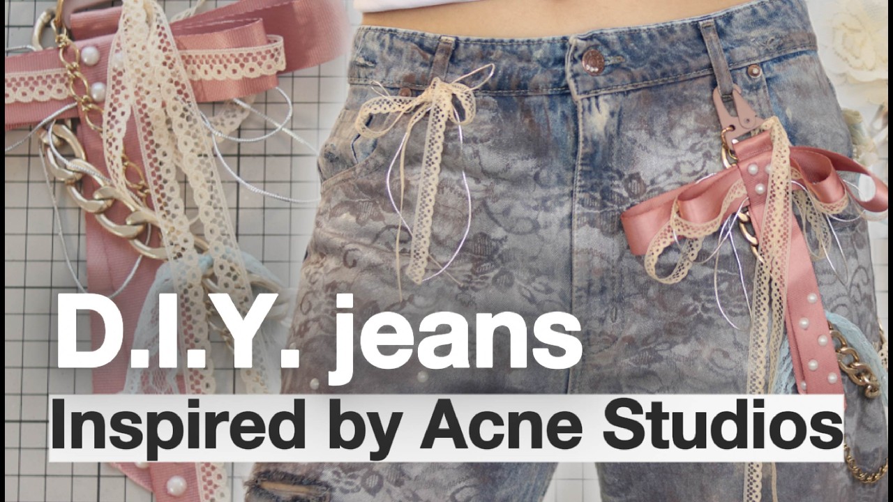 Acne Studios Inspired Jeans DIY - Lace, pearls & charms denim makeover