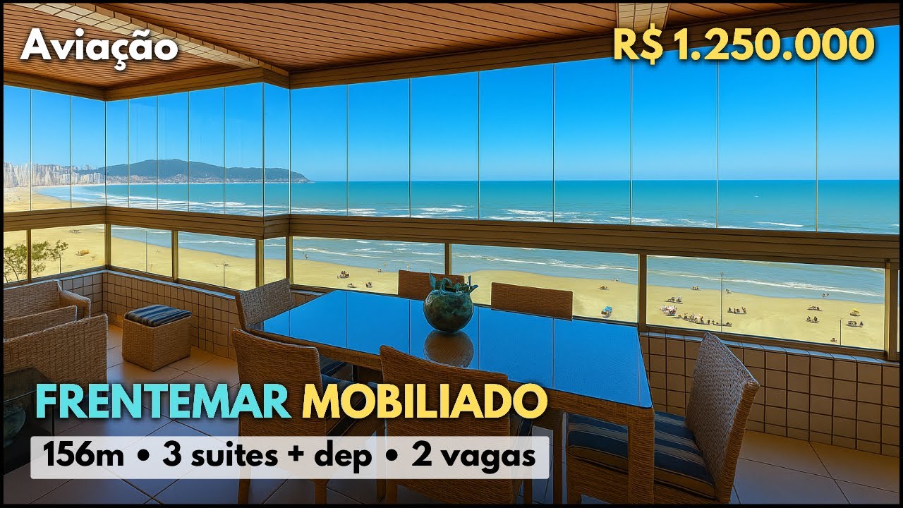 #697 APARTAMENTO FRENTE MAR MOBILIADO COM 3 SUÍTES, 2 VAGAS EM PRAIA GRANDE - AVIAÇÃO 