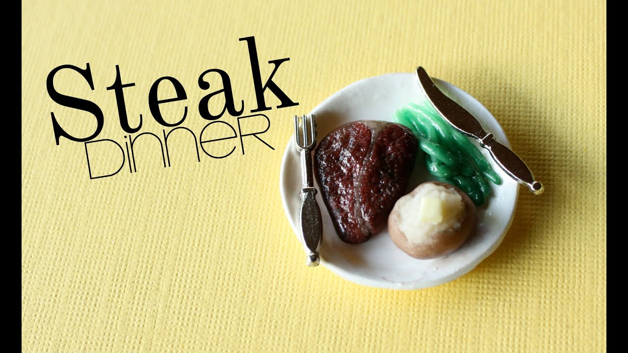 Steak Dinner - Polymer Clay Plate, Meat, Asparagus, & Baked Potato Tutorial