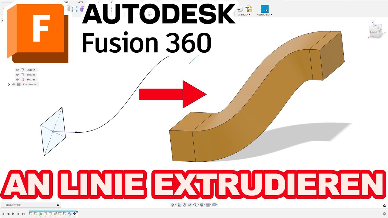 Fusion 360 entlang einer Linier Extrudieren Sweeping CAD Tutorial Deutsch