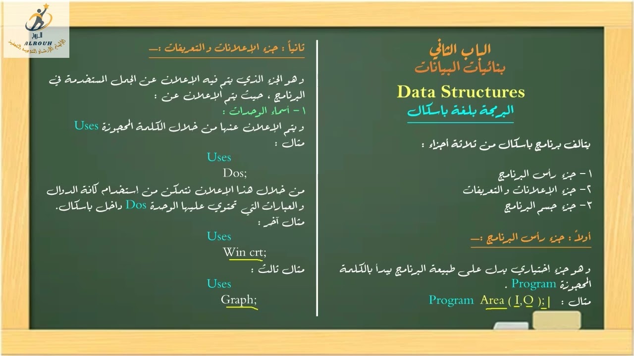علوم الحاسوب للشهادة السودانية | بنائيات البيانات | مدخل البرمجة بلغة باسكال