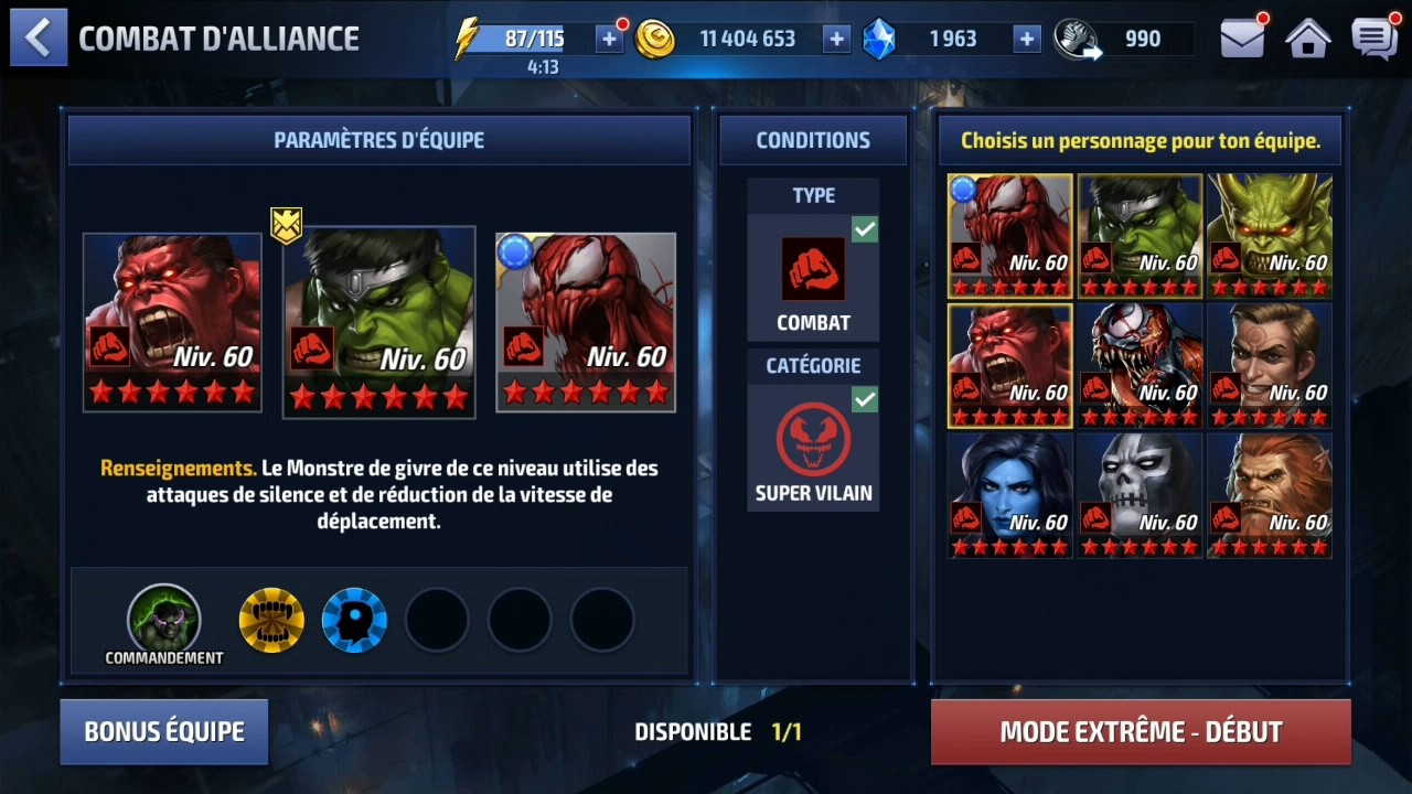 CA extreme combat vilains