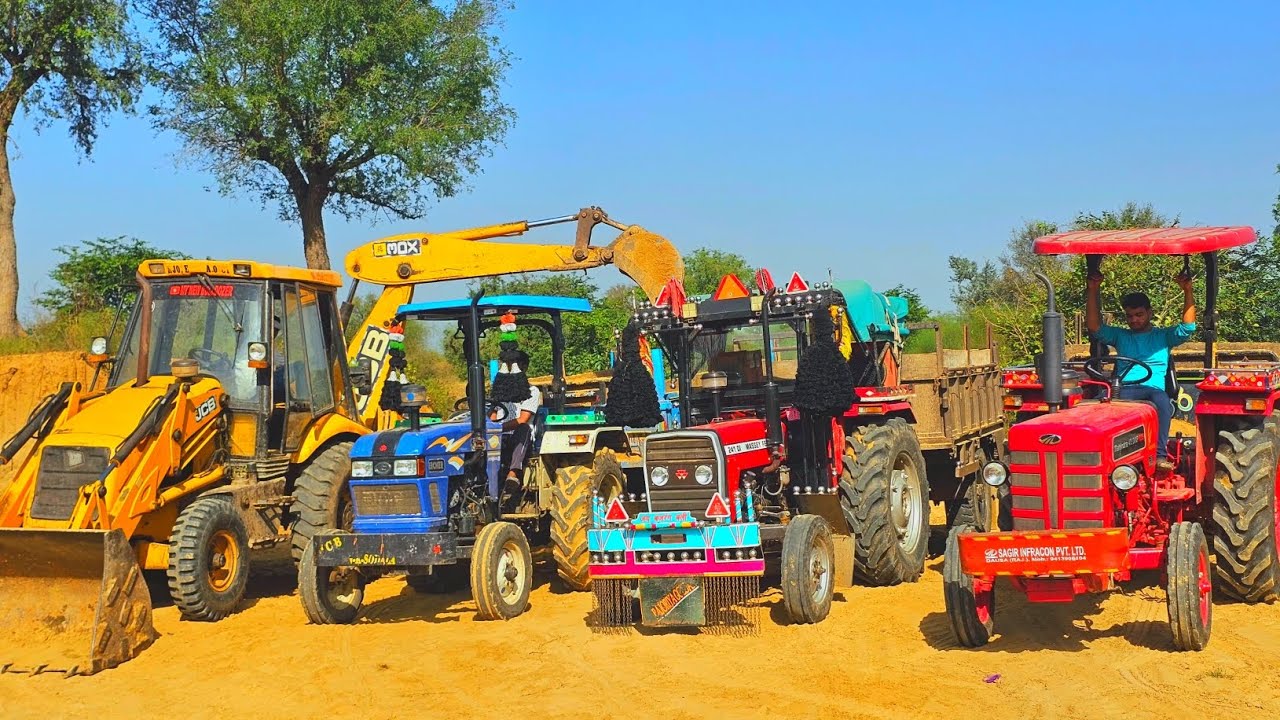Tractor Stuck in Deep Mud in Trolley New Holland 3630 Mahindra 475 Eicher 380 with Overturned JCB