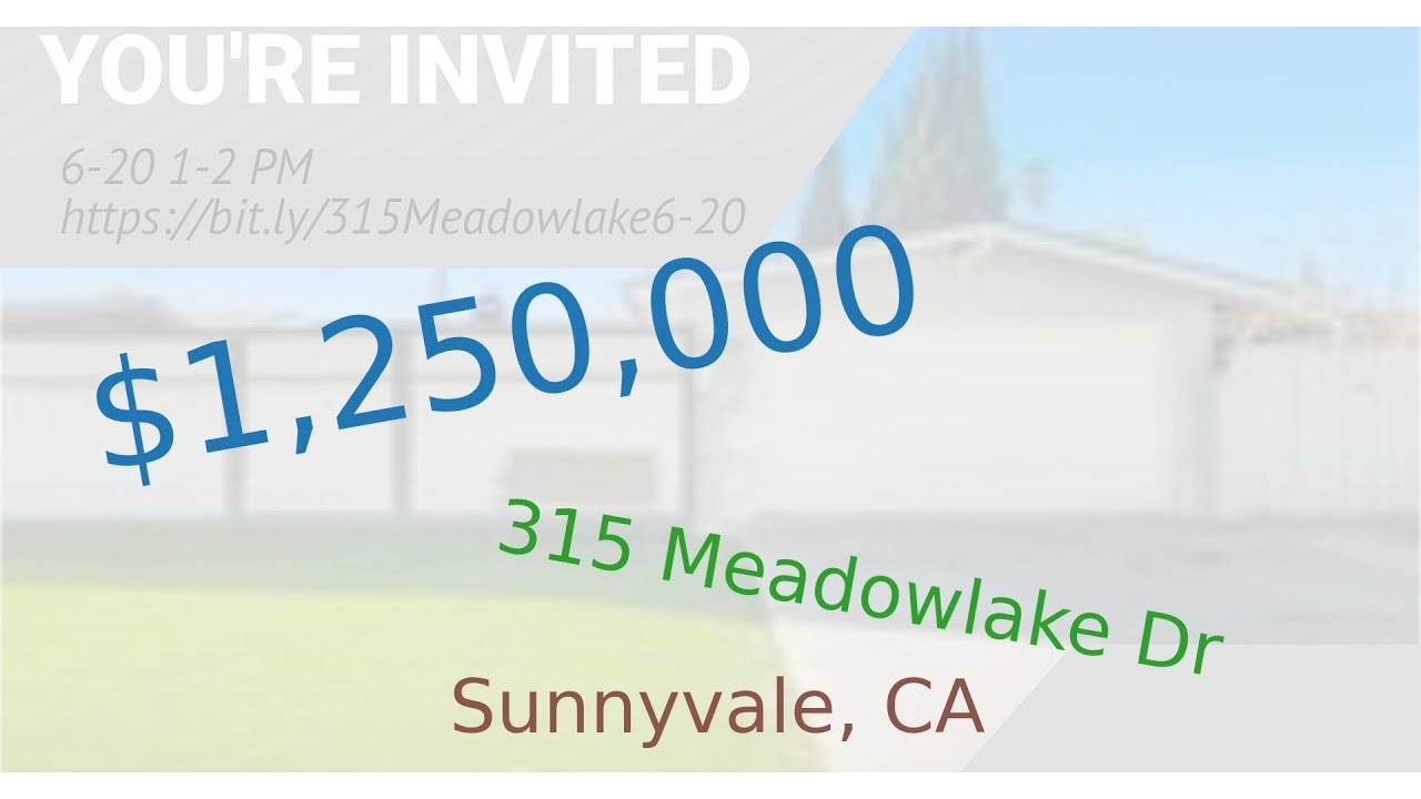 $1,250,000 home for sale in Sunnyvale, CA (315 Meadowlake Dr, 94089)