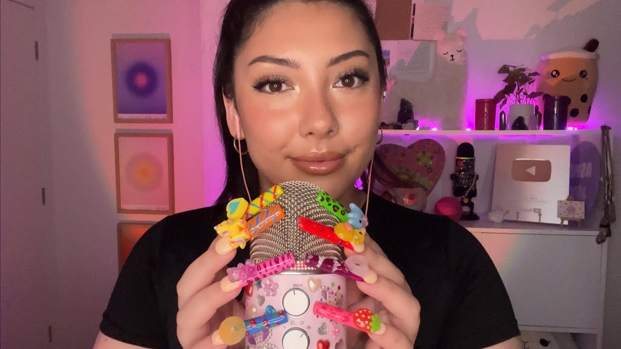 ASMR rhinestone scratching on my mic 🎙️  book tapping, hair brush bristle sounds ✨ | Kat F’s CV