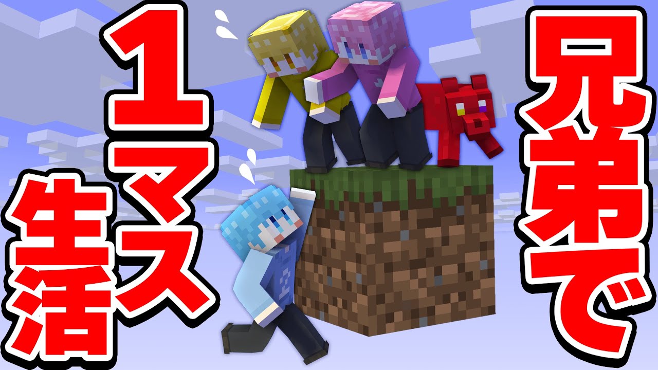 1マスしかない世界で兄弟と1匹で生活 #2【マイクラ/まいくら】