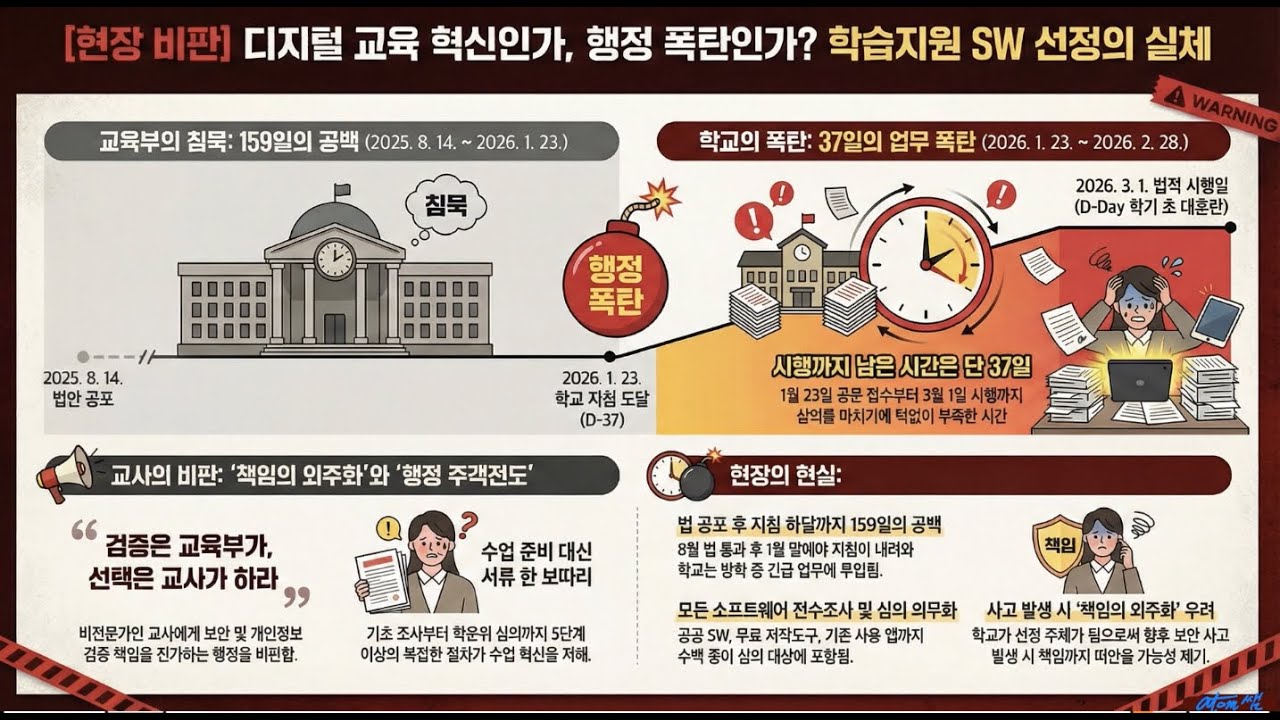(충격/이슈 중심): 개학 한 달 전 터진 '행정 폭탄'! AI 교육 하라더니 서류만 한 보따리? (학습지원 SW 심의 사태)