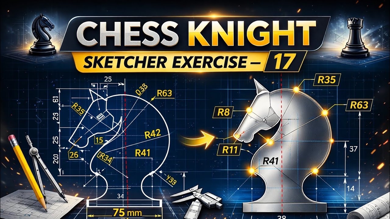 CATIA V5 Sketcher Exercise 17 | Chess Knight Profile Design 🔥 Fully Constrained Tutorial