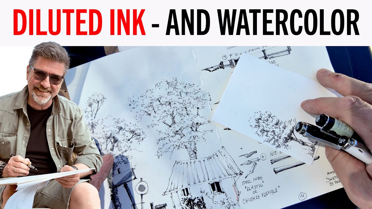 Drawing with diluted ink and Watercolor