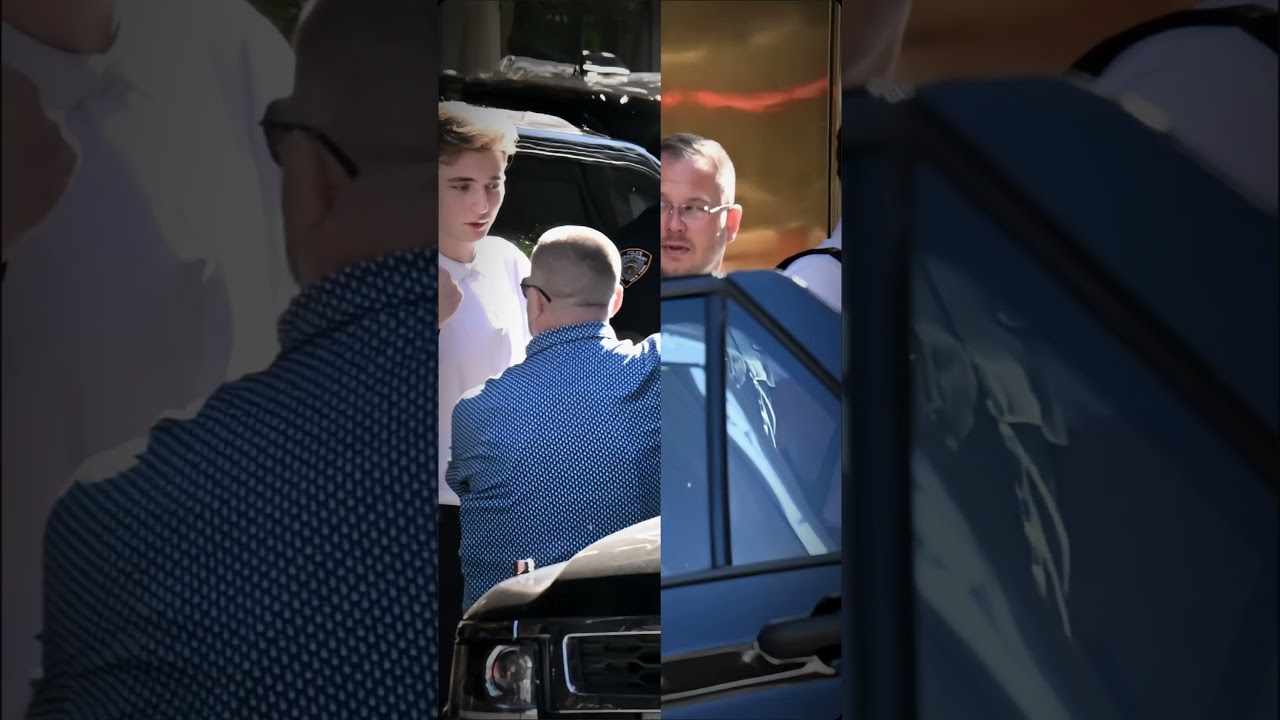 Barron Trump, flanked by security as he arrives at NYU for first day of college classes #barrontrump
