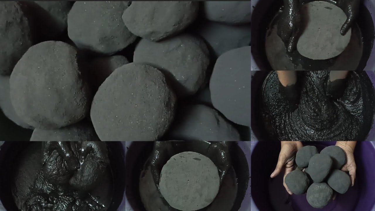 Soft Crispy💨Pure Fine Charcoal Balls+Slabs Crumbling in💦& Paste Mixing/Playing ASMR #966