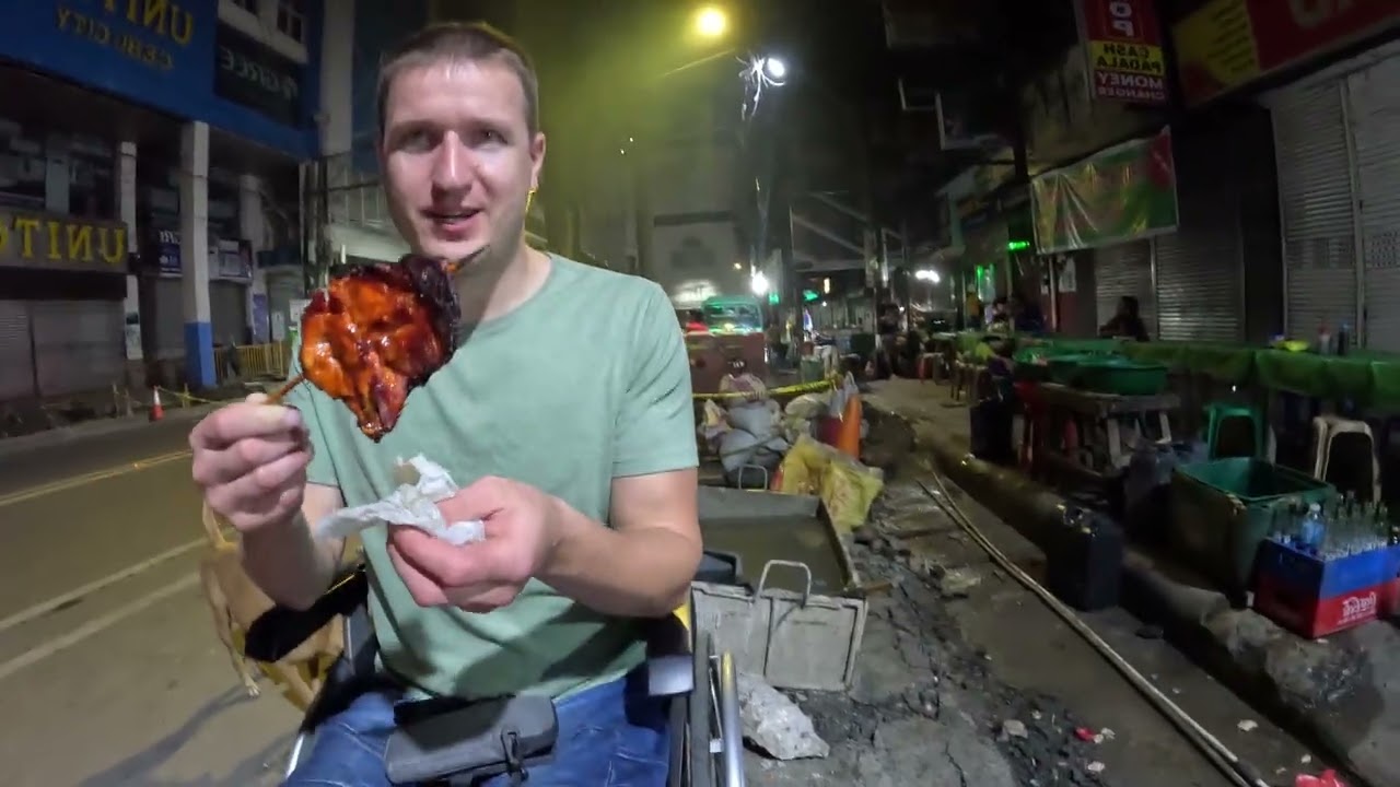 Ep 42 Europa Wheelchair men eat street food in Cebu City, PHILIPPINES.