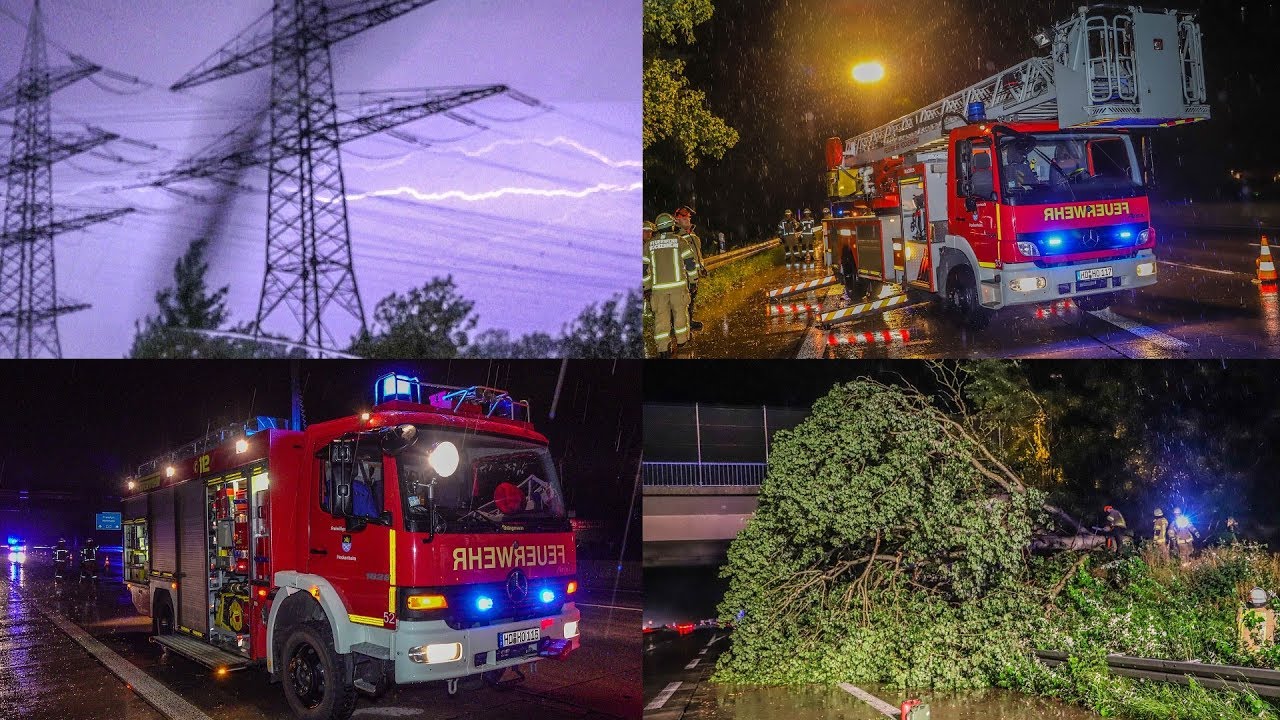 ++ HEFTIGES UNWETTER: BLITZE & SINTFLUT ++ BAUM KRACHT auf AUTOBAHN ~ FEUERWEHR im EINSATZ