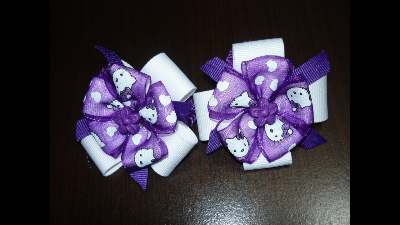 Manualidades la Hormiga, Tutorial Par Lazos con Flor Listón Gros y Organza, Bows, how to Make Bows