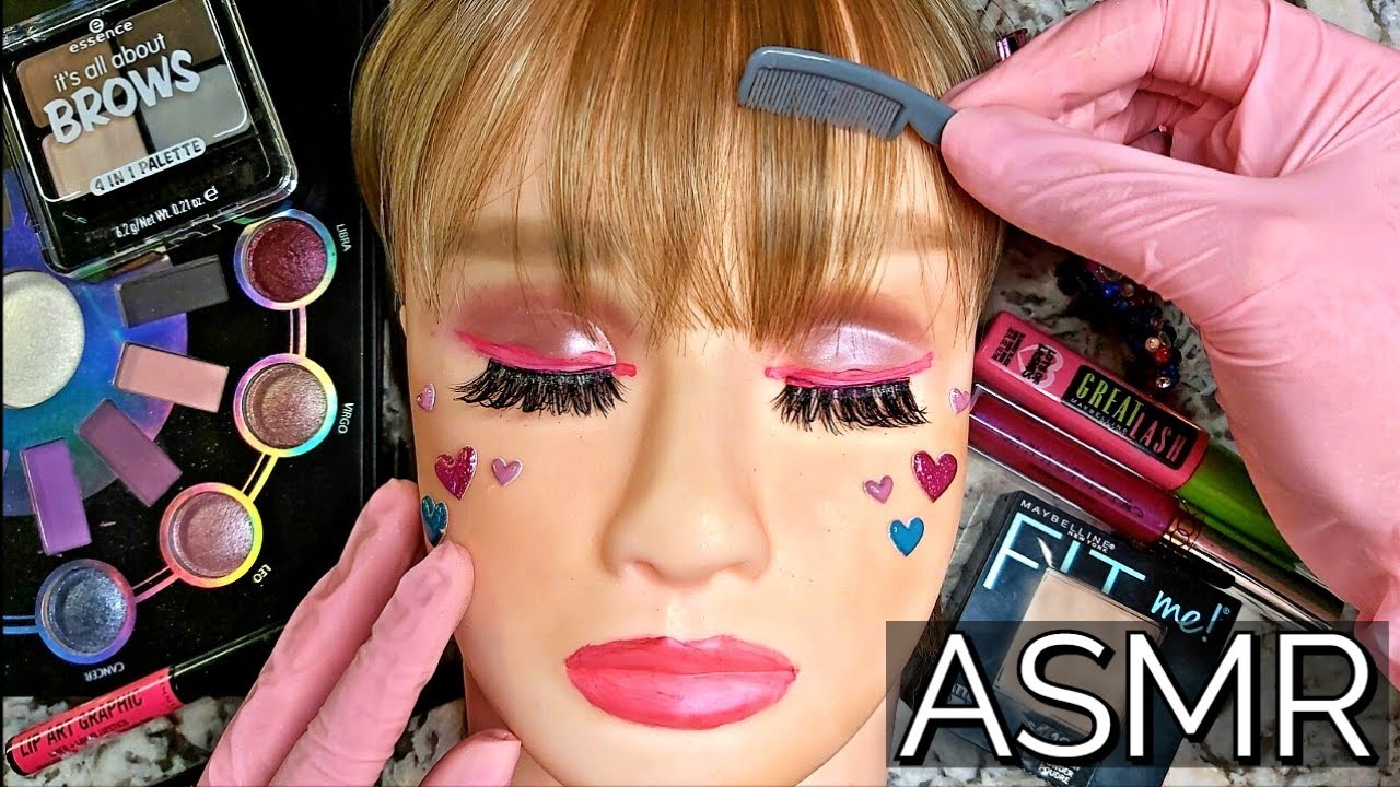ASMR • Fast & Aggressive Makeup on Mannequin Head • No Talking (Latex Gloves)