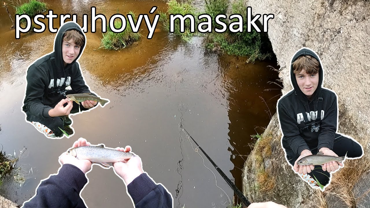 Pstruhový masakr na mimopstruhové vodě Lov Pstruhů Sivenů Jelců Okounů a plotic na Žížalu (Hnojáky)