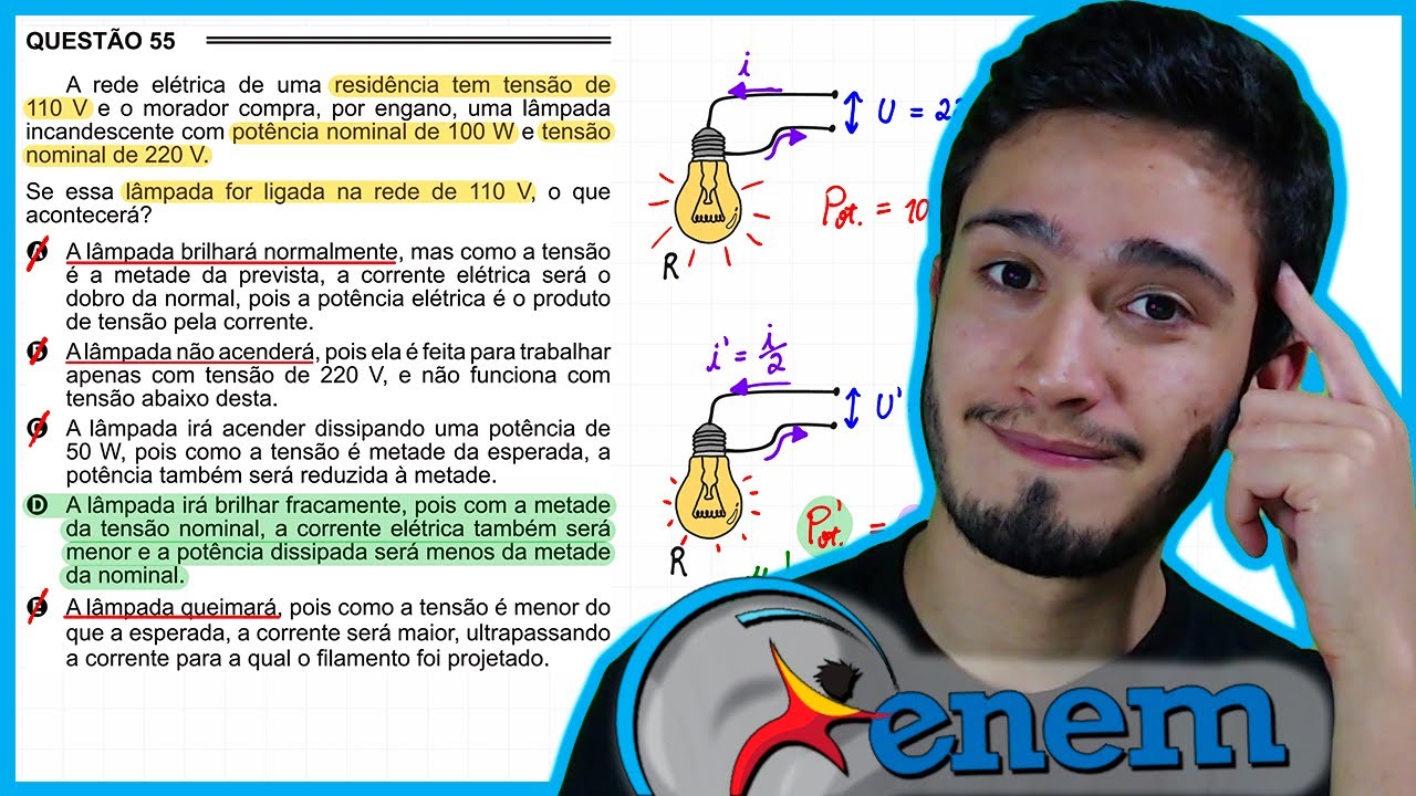 ENEM 2015 PPL - A rede elétrica de uma residência tem tensão de 110 V e o morador compra, por engano