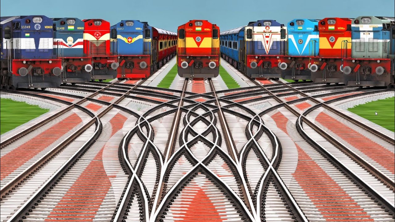 🚆 9 Trains Back-to-Back on Braided Railroad Track | Ultimate Rail Madness trains Video game 